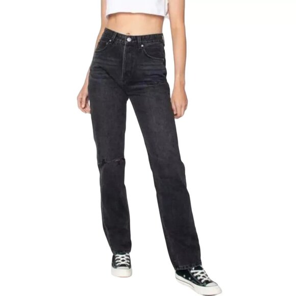 ZGY Denim Size 30 Straight Up Hi Rise Black Ashes To Ashes Trash Relaxed Fit NWT - Picture 1 of 16